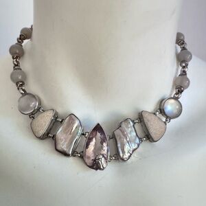Stephen Dweck Silver Moonstone Freeform Pearl Opal Druzy Necklace OOAK 2003 vtg